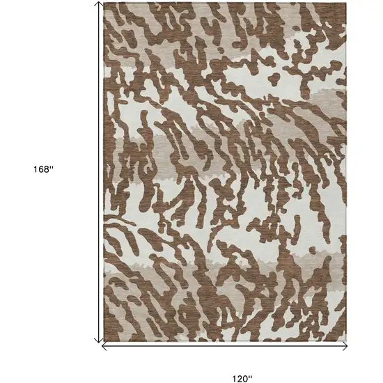 Chocolate Beige And Ivory Animal Print Washable Indoor Outdoor Area Rug Photo 3