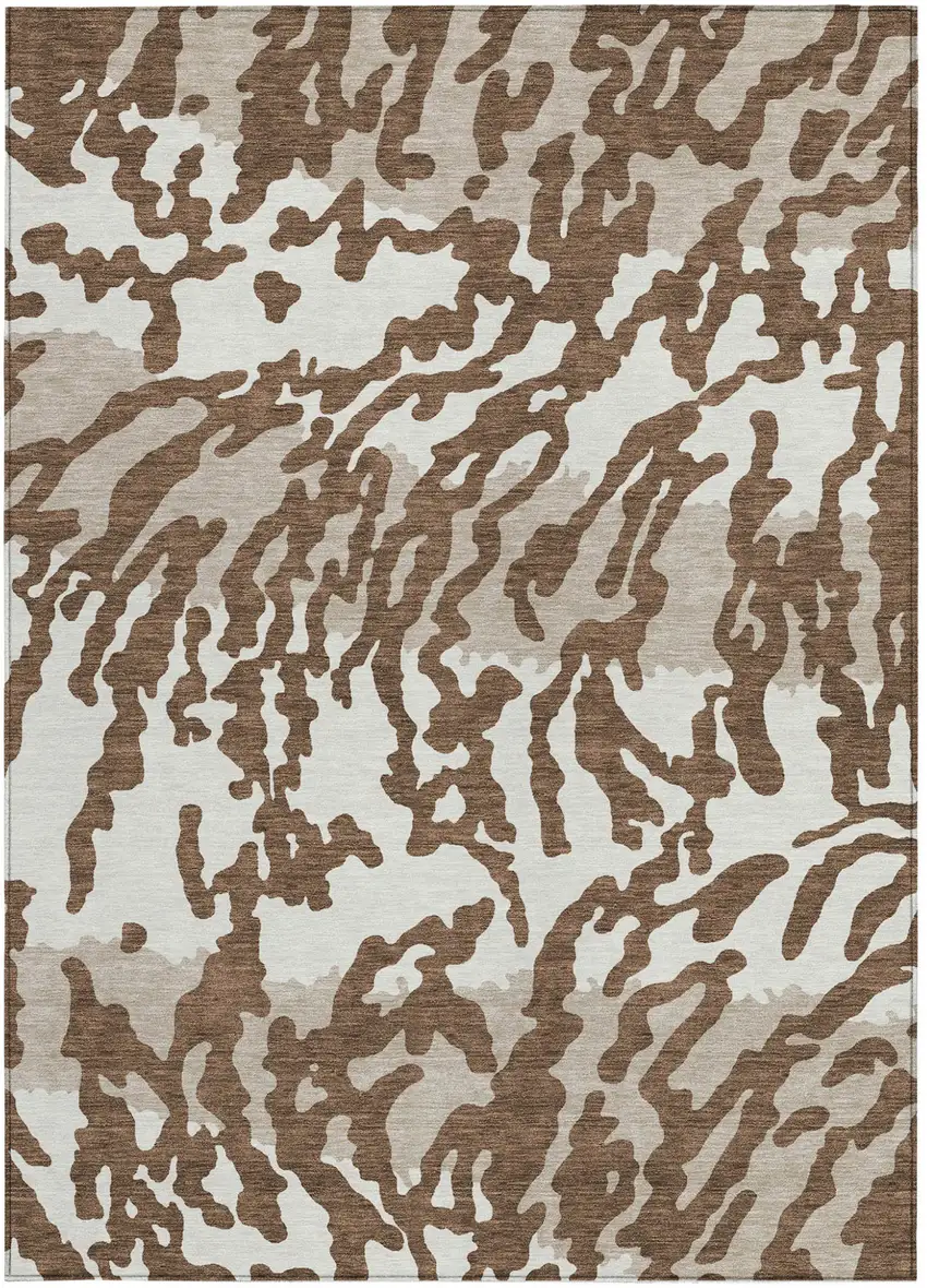 Chocolate Beige And Ivory Animal Print Washable Indoor Outdoor Area Rug Photo 6