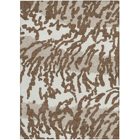 Chocolate Beige And Ivory Animal Print Washable Indoor Outdoor Area Rug Photo 6