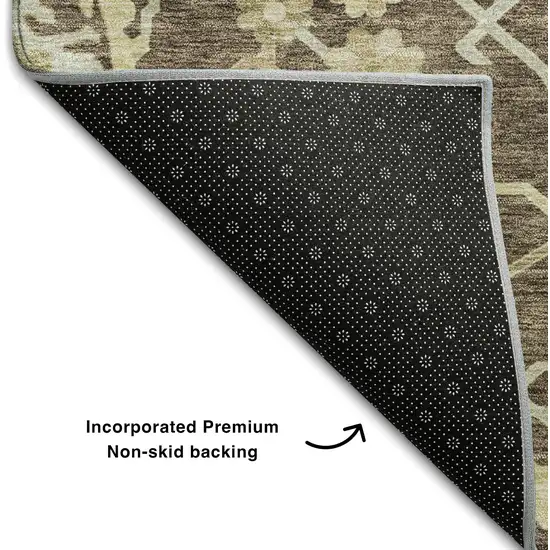 Chocolate Beige And Ivory Floral Medallion Washable Area Rug With UV Protection Photo 5