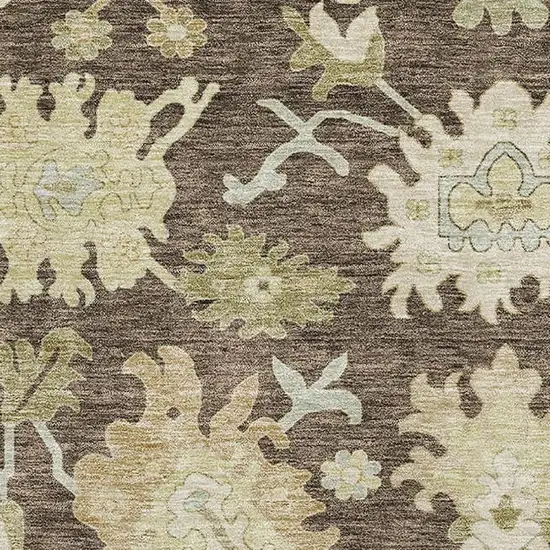 Chocolate Beige And Ivory Floral Medallion Washable Area Rug With UV Protection Photo 4