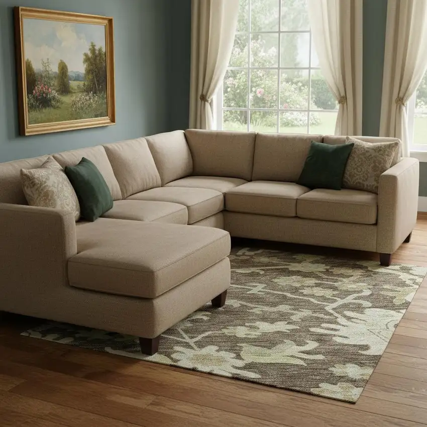 Chocolate Beige And Ivory Floral Medallion Washable Area Rug With UV Protection Photo 2