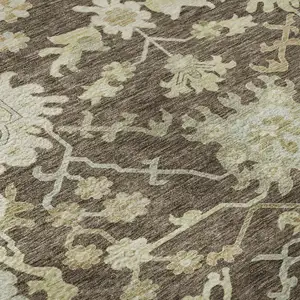 Photo of Chocolate Beige And Ivory Floral Medallion Washable Area Rug With UV Protection