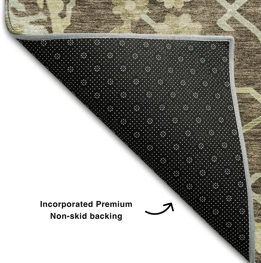 Chocolate Beige And Ivory Floral Medallion Washable Area Rug With UV Protection Photo 6