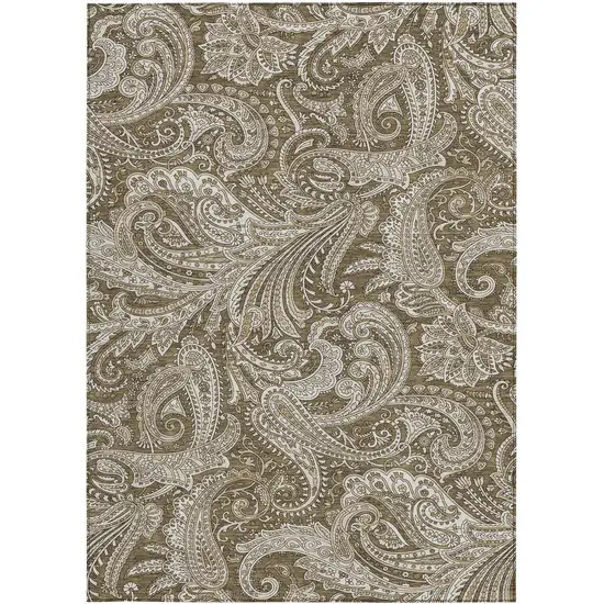Chocolate Beige And Ivory Paisley Washable Indoor Outdoor Area Rug Photo 5