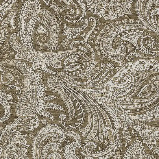Chocolate Beige And Ivory Paisley Washable Indoor Outdoor Area Rug Photo 5