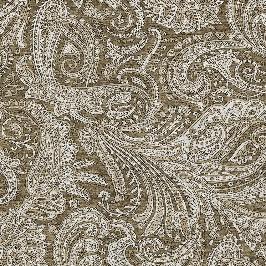 Chocolate Beige And Ivory Paisley Washable Indoor Outdoor Area Rug Photo 5