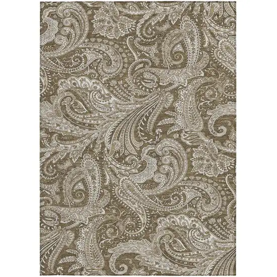 Chocolate Beige And Ivory Paisley Washable Indoor Outdoor Area Rug Photo 6