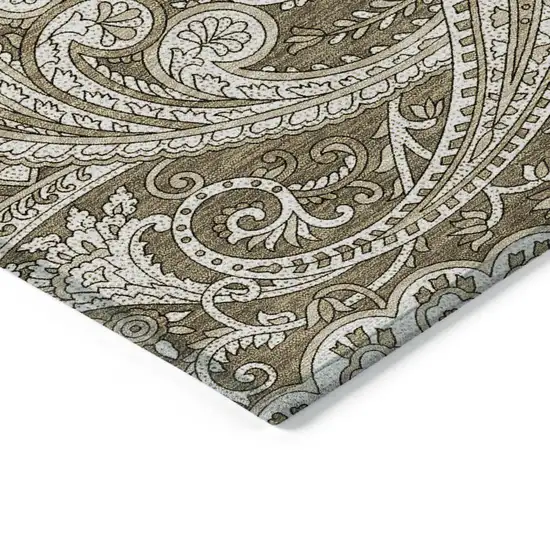 Chocolate Beige And Ivory Paisley Washable Indoor Outdoor Area Rug Photo 4