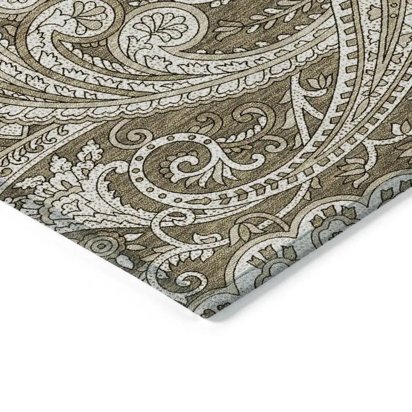 Chocolate Beige And Ivory Paisley Washable Indoor Outdoor Area Rug Photo 4