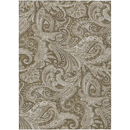 Chocolate Beige And Ivory Paisley Washable Indoor Outdoor Area Rug Photo 2