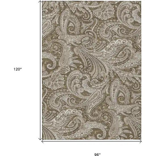 Chocolate Beige And Ivory Paisley Washable Indoor Outdoor Area Rug Photo 9