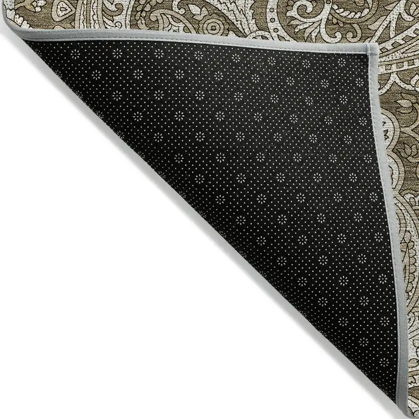 Chocolate Beige And Ivory Paisley Washable Indoor Outdoor Area Rug Photo 2