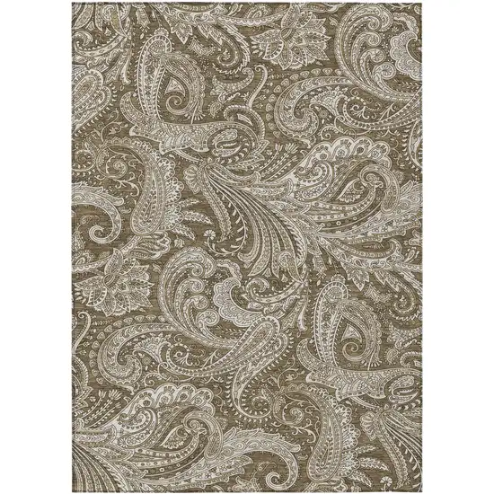 Chocolate Beige And Ivory Paisley Washable Indoor Outdoor Area Rug Photo 1