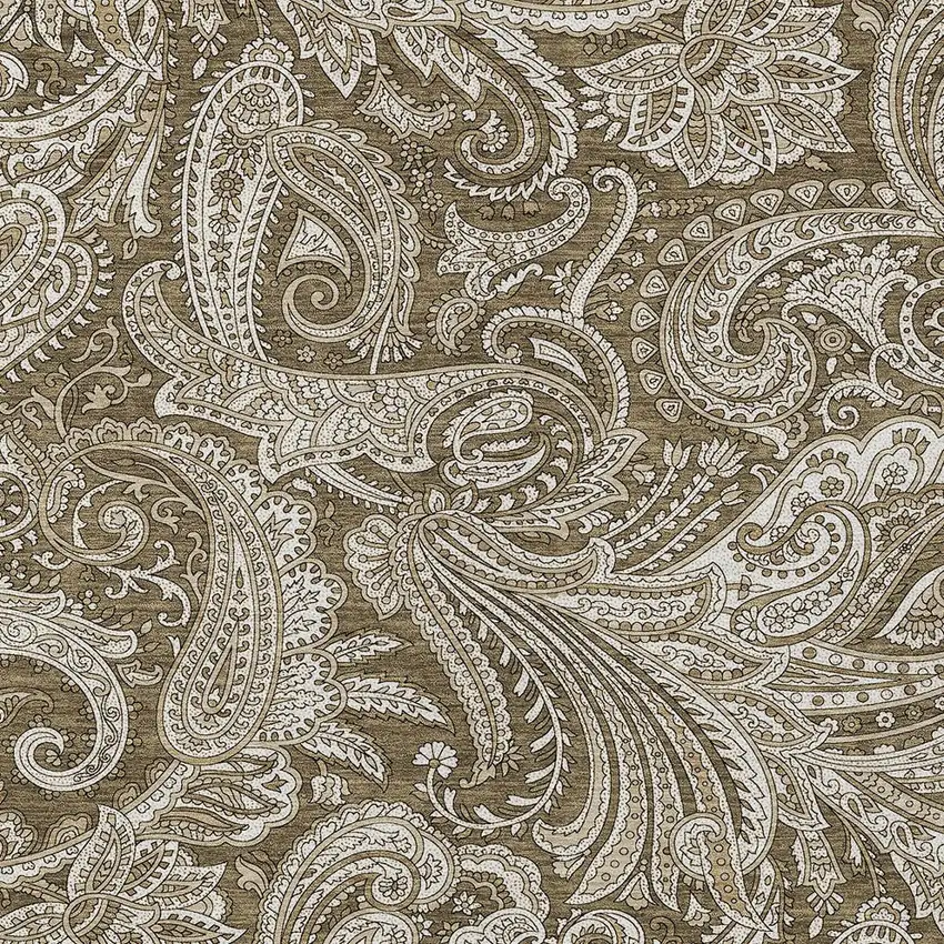 Chocolate Beige And Ivory Paisley Washable Indoor Outdoor Area Rug Photo 6