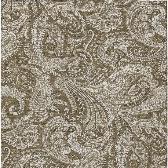 Chocolate Beige And Ivory Paisley Washable Indoor Outdoor Area Rug Photo 7