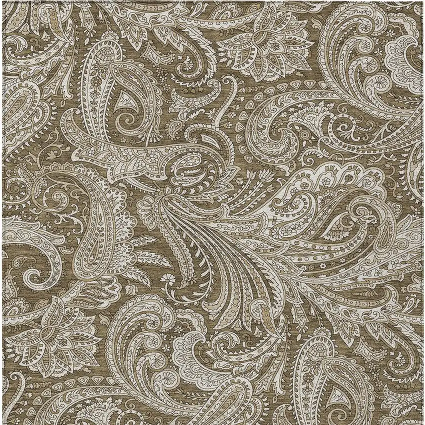 Chocolate Beige And Ivory Paisley Washable Indoor Outdoor Area Rug Photo 7