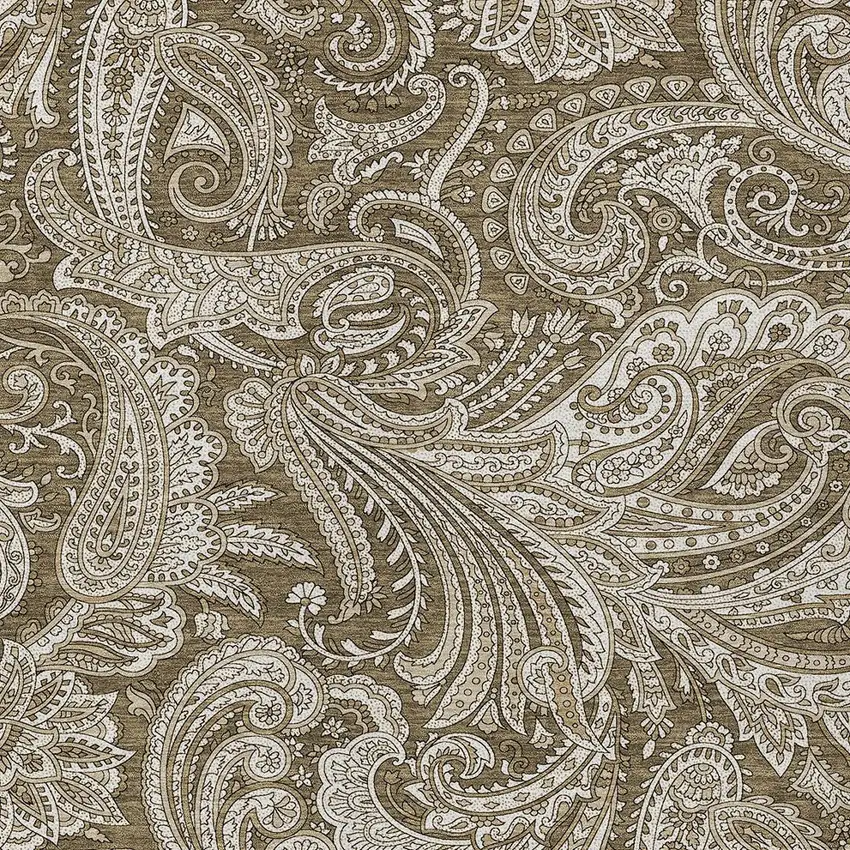 Chocolate Beige And Ivory Paisley Washable Indoor Outdoor Area Rug Photo 5