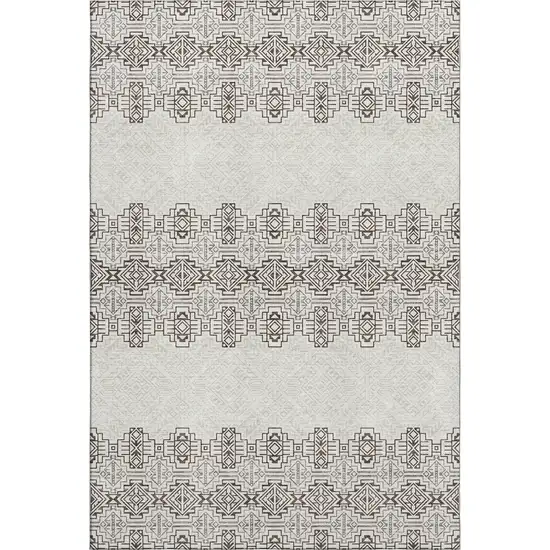 Chocolate Beige And Ivory Southwestern Washable Area Rug With UV Protection Photo 1