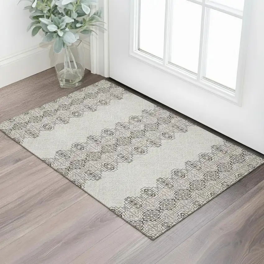 Chocolate Beige And Ivory Southwestern Washable Area Rug With UV Protection Photo 2