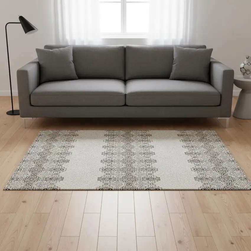 Chocolate Beige And Ivory Southwestern Washable Area Rug With UV Protection Photo 2