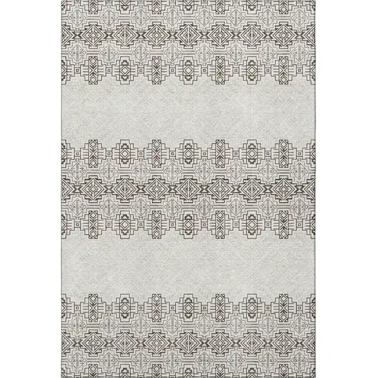 Chocolate Beige And Ivory Southwestern Washable Area Rug With UV Protection Photo 2