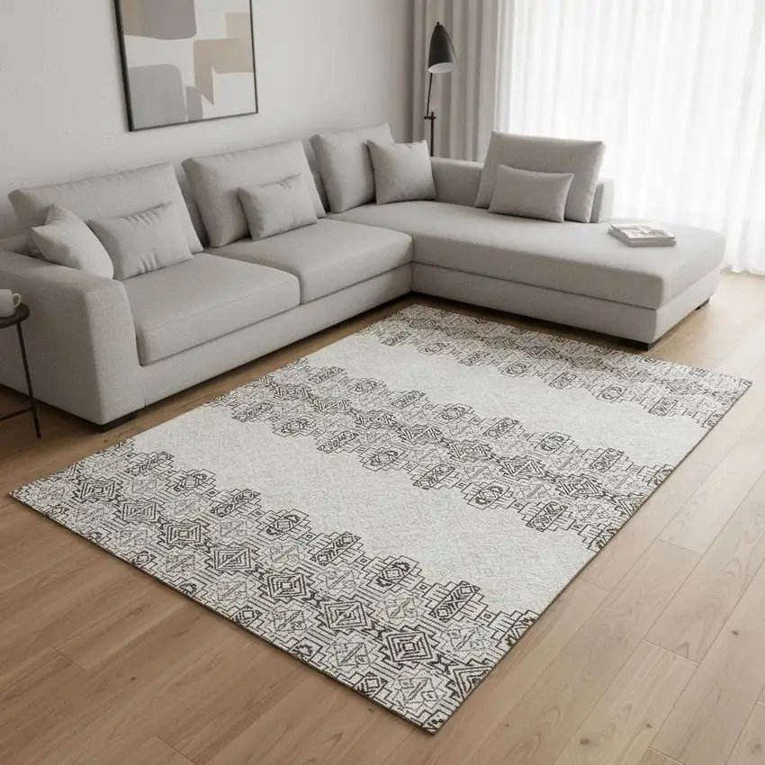 Chocolate Beige And Ivory Southwestern Washable Area Rug With UV Protection Photo 2