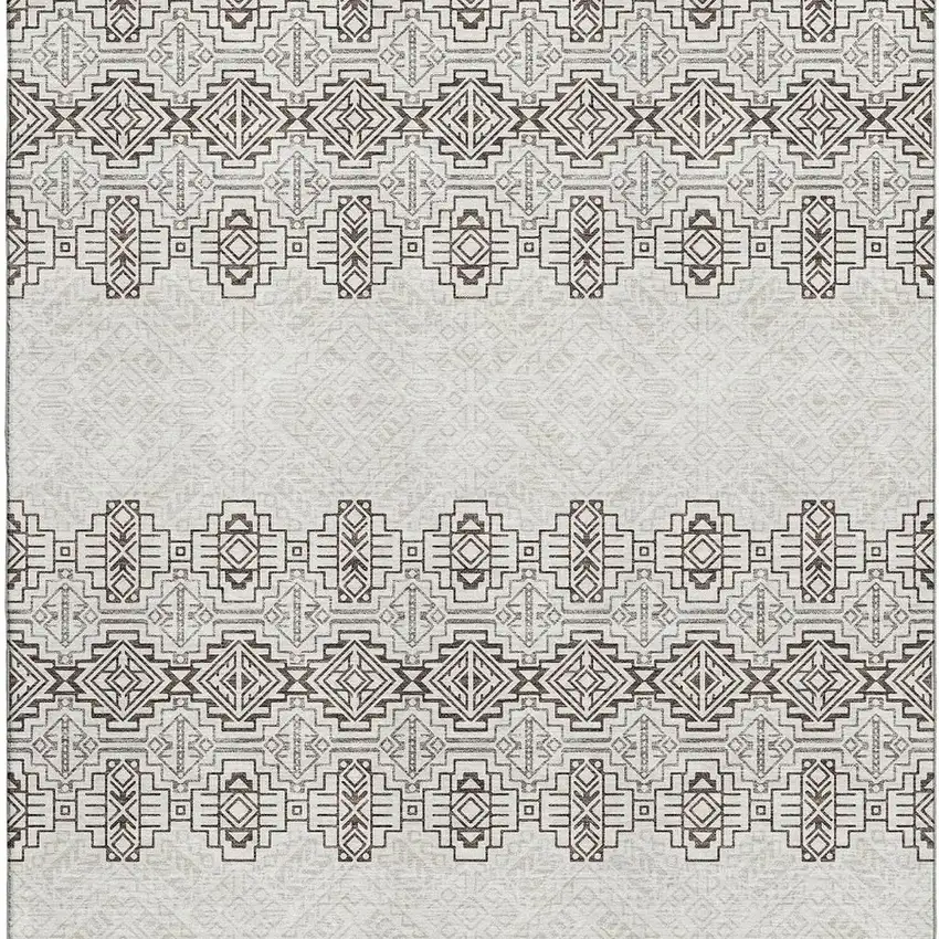 Chocolate Beige And Ivory Southwestern Washable Area Rug With UV Protection Photo 3