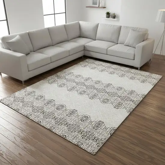 Chocolate Beige And Ivory Southwestern Washable Area Rug With UV Protection Photo 2