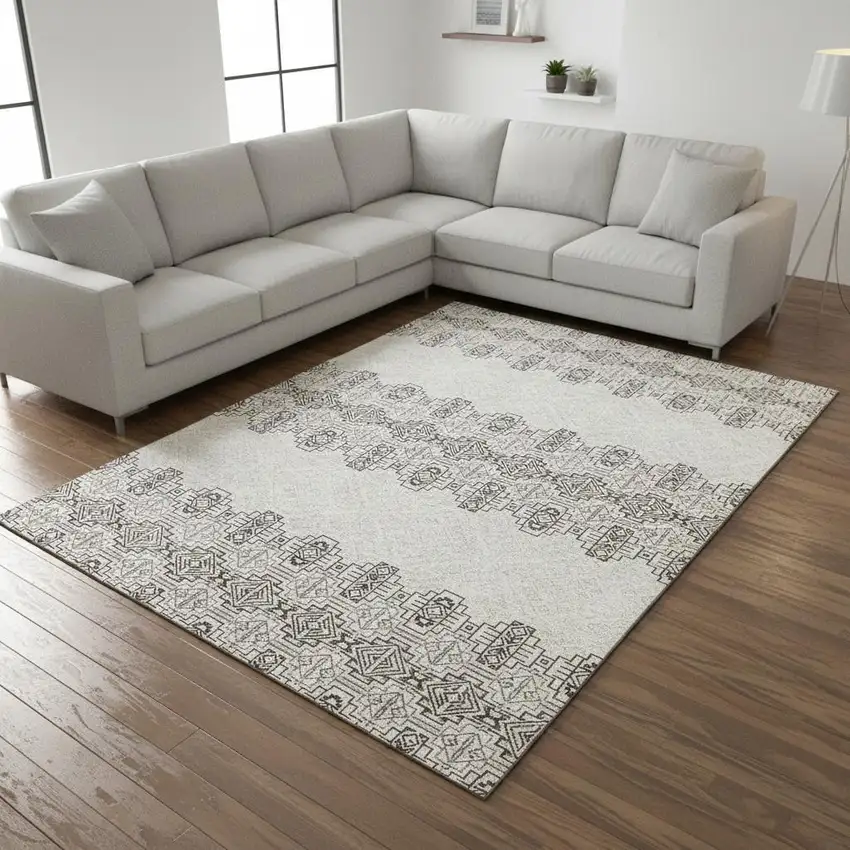 Chocolate Beige And Ivory Southwestern Washable Area Rug With UV Protection Photo 2