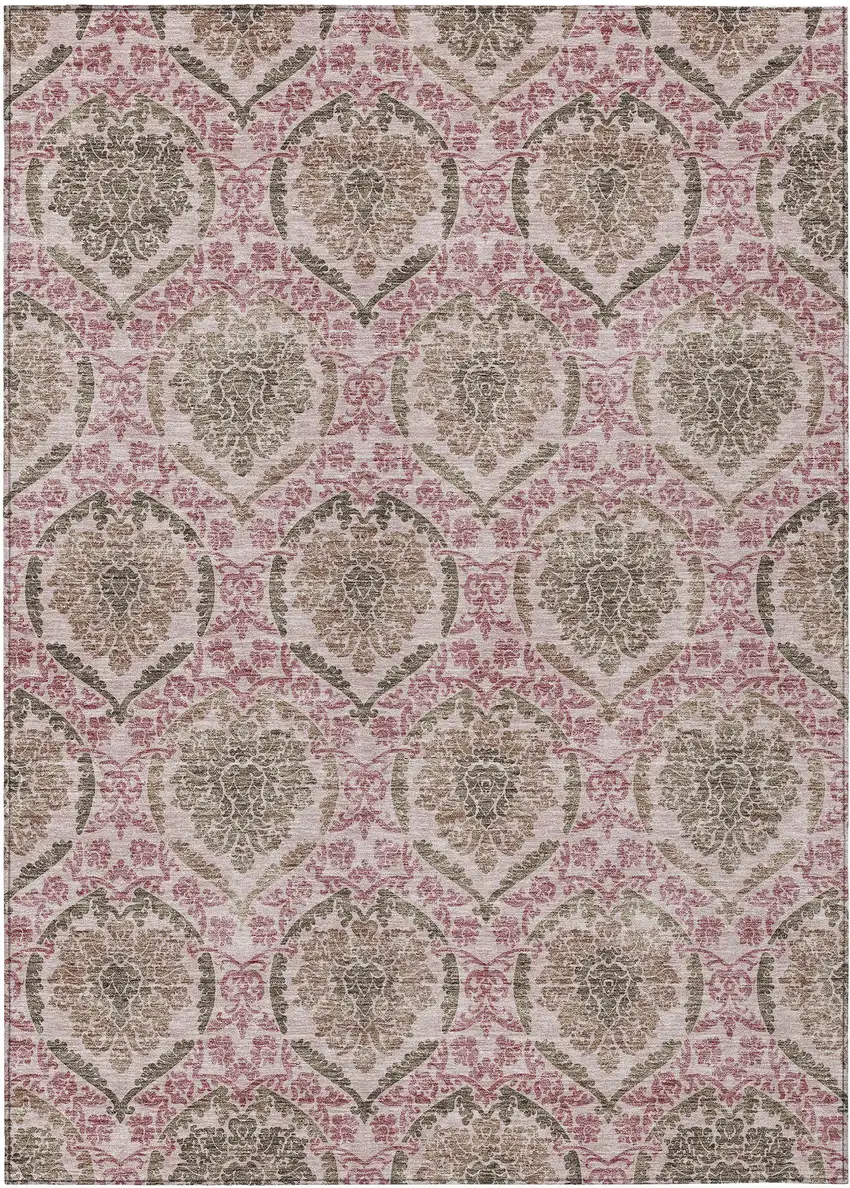 Chocolate Beige And Mauve Medallion Washable Indoor Outdoor Area Rug Photo 2