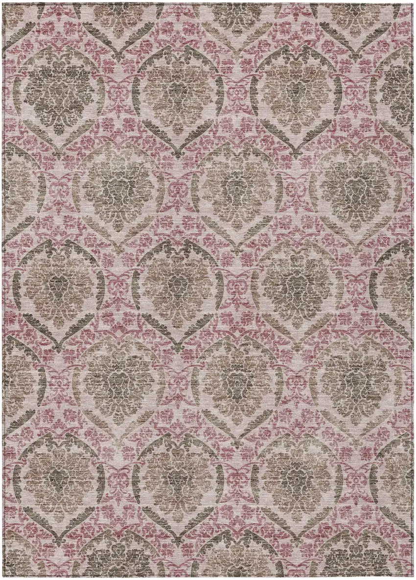 Chocolate Beige And Mauve Medallion Washable Indoor Outdoor Area Rug Photo 2