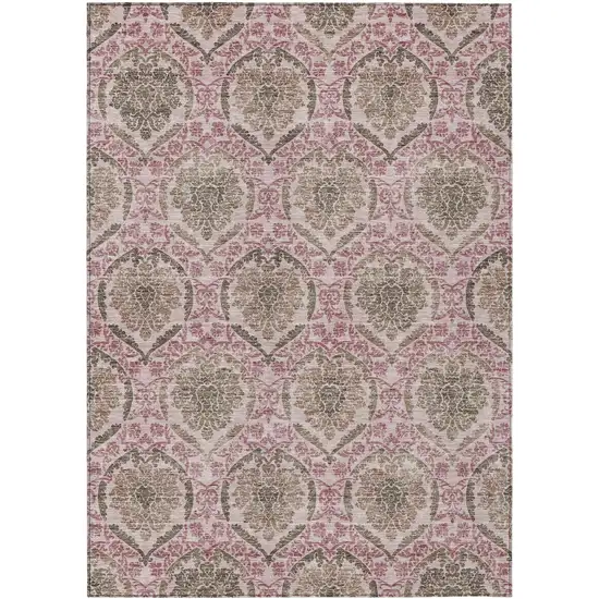Chocolate Beige And Mauve Medallion Washable Indoor Outdoor Area Rug Photo 2