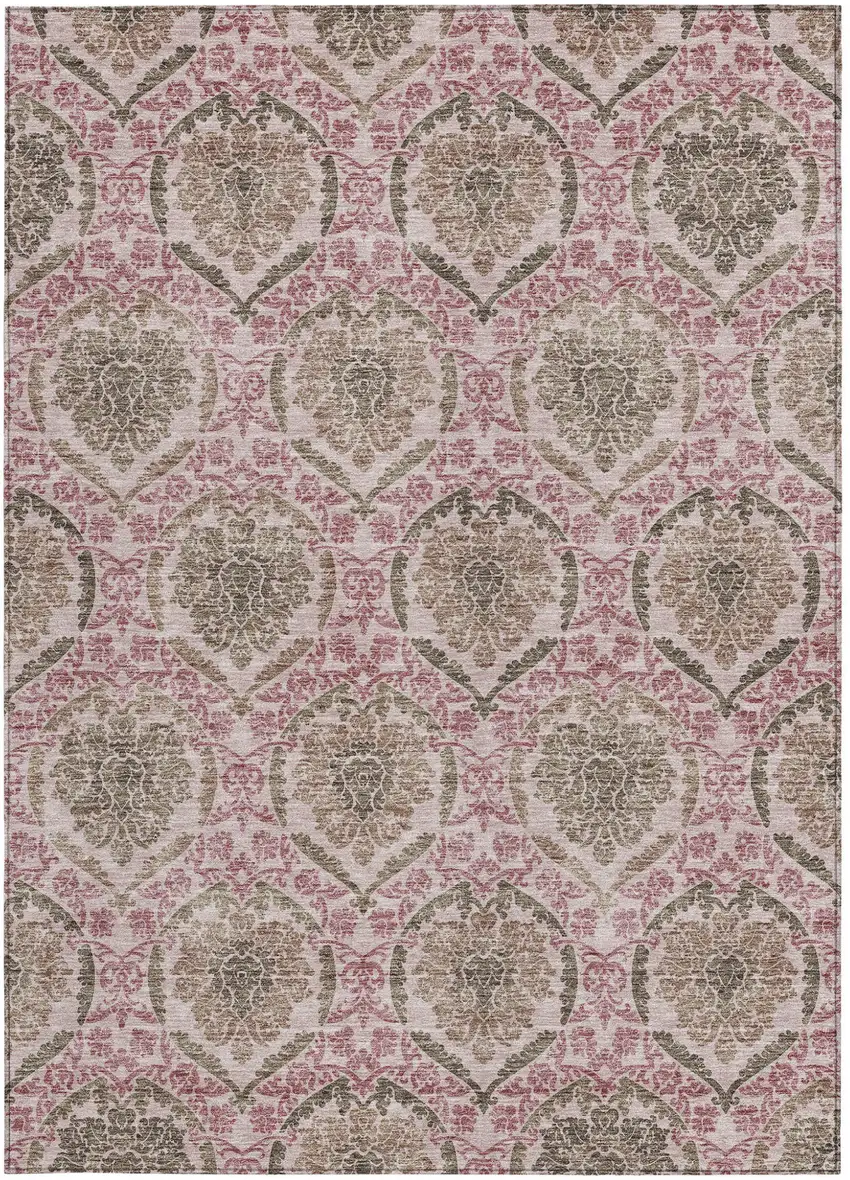 Chocolate Beige And Mauve Medallion Washable Indoor Outdoor Area Rug Photo 8