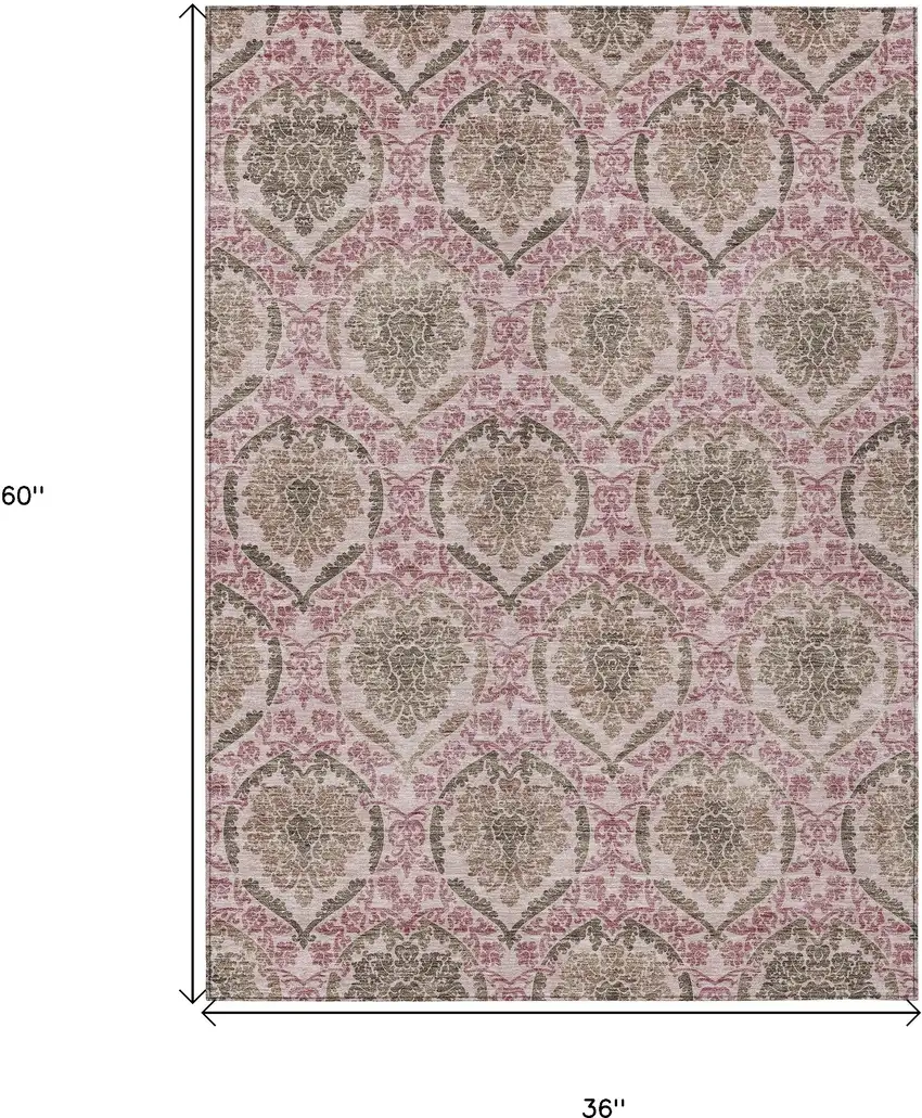 Chocolate Beige And Mauve Medallion Washable Indoor Outdoor Area Rug Photo 3