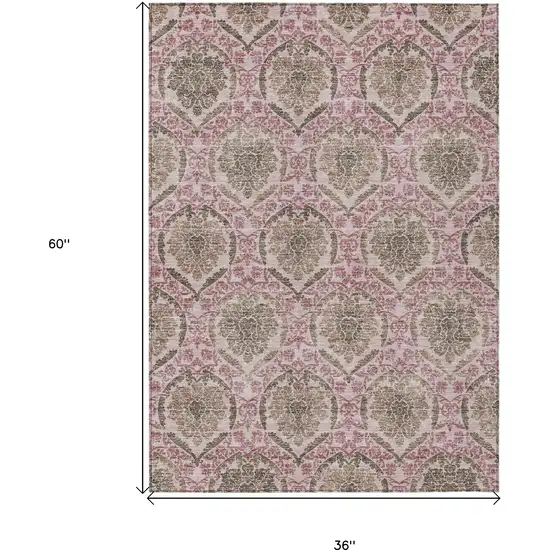 Chocolate Beige And Mauve Medallion Washable Indoor Outdoor Area Rug Photo 3