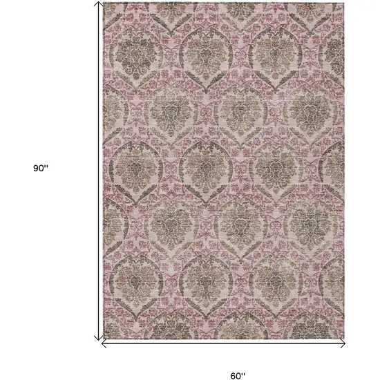 Chocolate Beige And Mauve Medallion Washable Indoor Outdoor Area Rug Photo 3