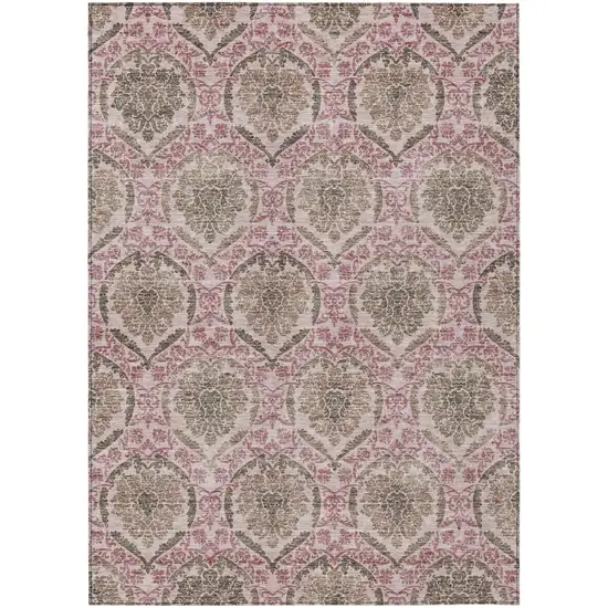Chocolate Beige And Mauve Medallion Washable Indoor Outdoor Area Rug Photo 2