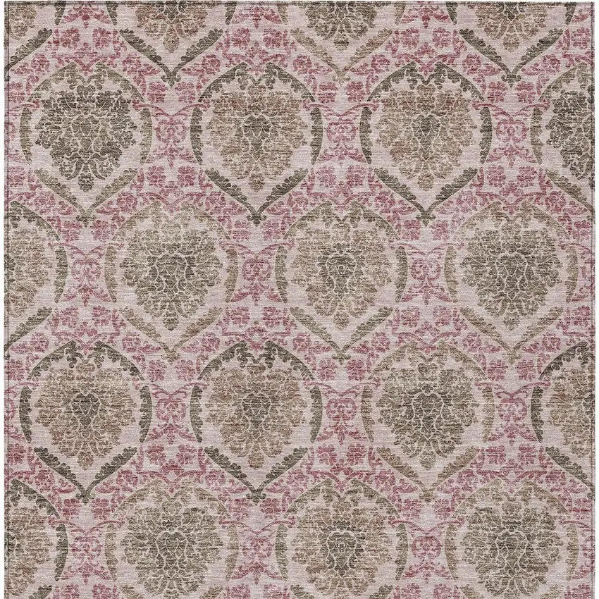 Chocolate Beige And Mauve Medallion Washable Indoor Outdoor Area Rug Photo 7