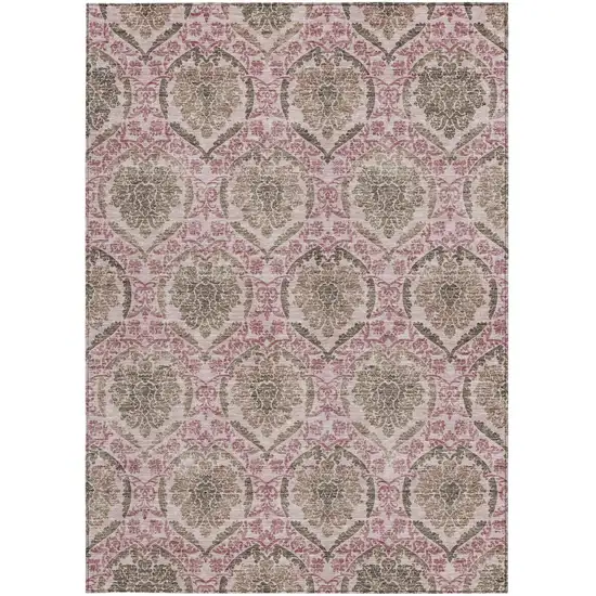 Chocolate Beige And Mauve Medallion Washable Indoor Outdoor Area Rug Photo 8