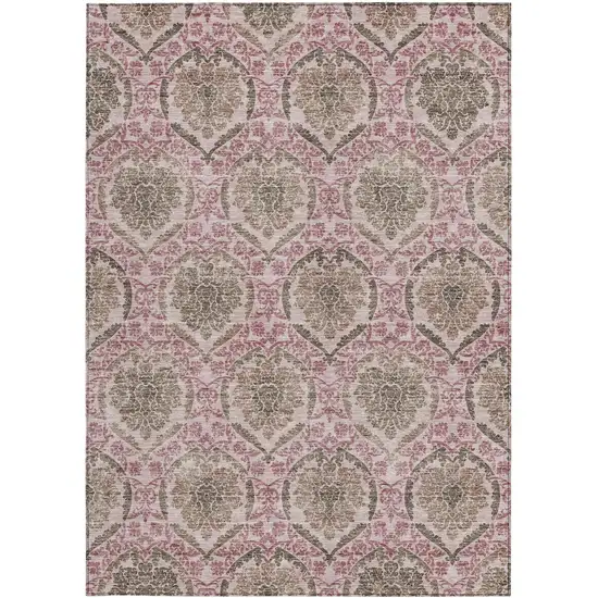 Chocolate Beige And Mauve Medallion Washable Indoor Outdoor Area Rug Photo 8