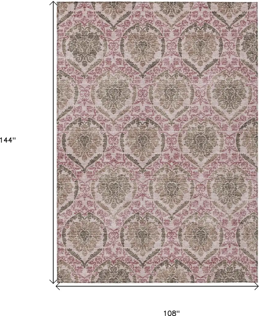Chocolate Beige And Mauve Medallion Washable Indoor Outdoor Area Rug Photo 3