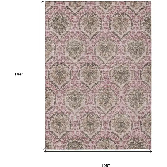 Chocolate Beige And Mauve Medallion Washable Indoor Outdoor Area Rug Photo 3