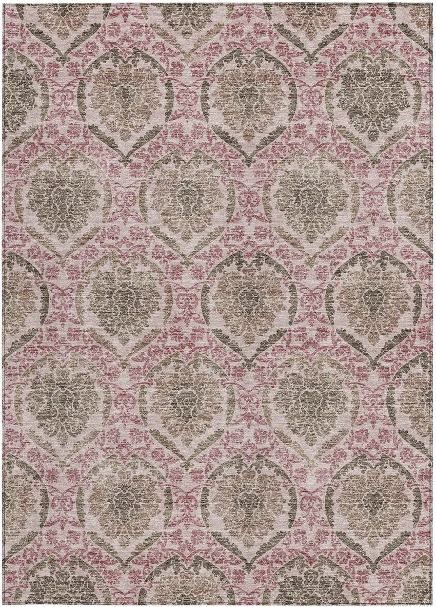 Chocolate Beige And Mauve Medallion Washable Indoor Outdoor Area Rug Photo 7