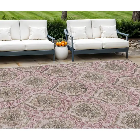 Chocolate Beige And Mauve Medallion Washable Indoor Outdoor Area Rug Photo 1