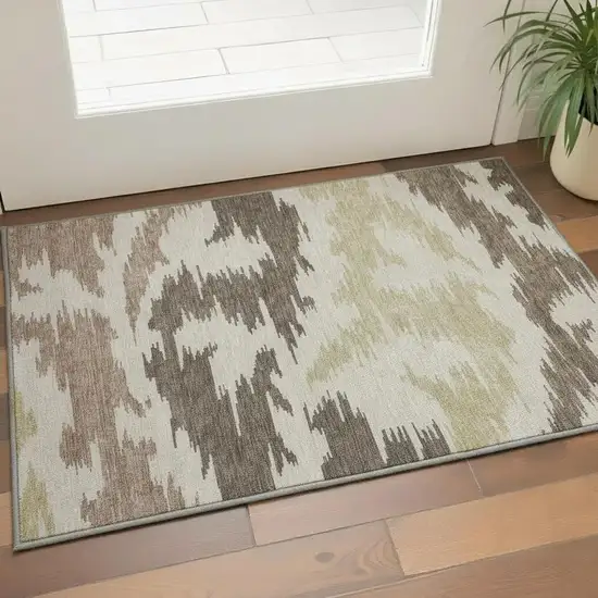 Chocolate Beige And Taupe Abstract Washable Area Rug With UV Protection Photo 2