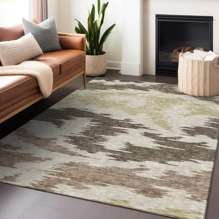 Chocolate Beige And Taupe Abstract Washable Area Rug With UV Protection Photo 7