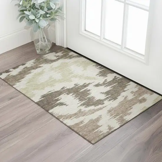 Chocolate Beige And Taupe Abstract Washable Area Rug With UV Protection Photo 1