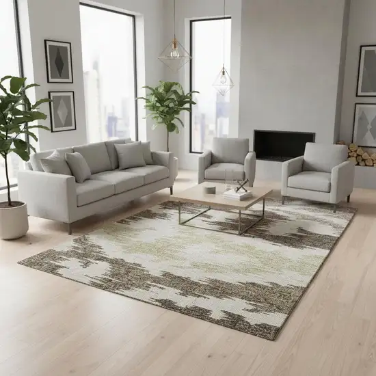 Chocolate Beige And Taupe Abstract Washable Area Rug With UV Protection Photo 2