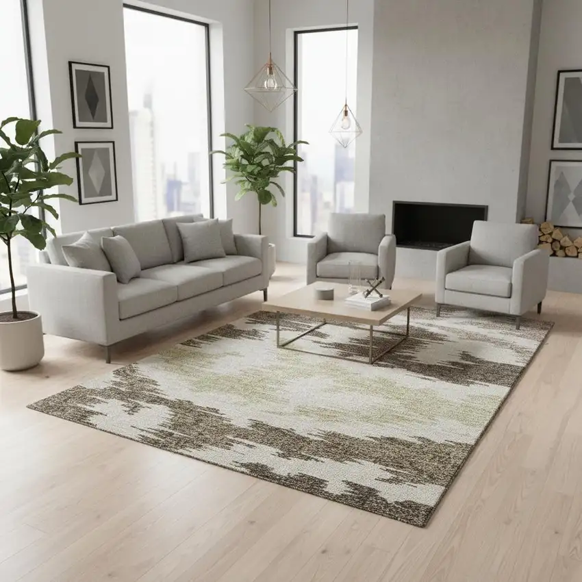 Chocolate Beige And Taupe Abstract Washable Area Rug With UV Protection Photo 2